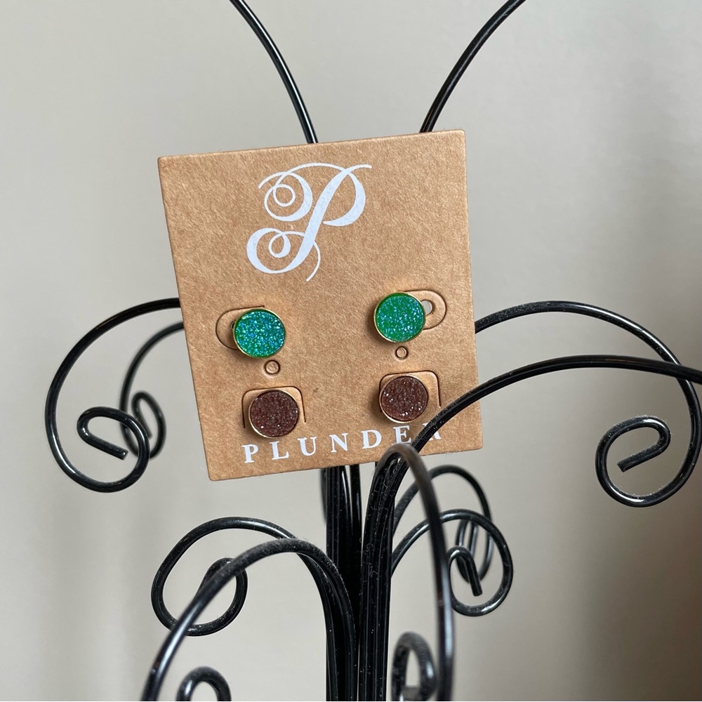 Plunder Green and Brown Druze Earrings Set